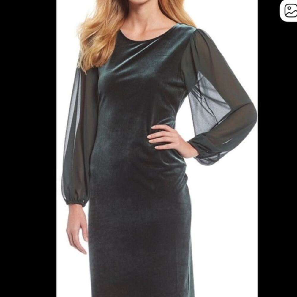 NWT Vince Camuto Long Sleeve Green Velvet Sheath Dress S